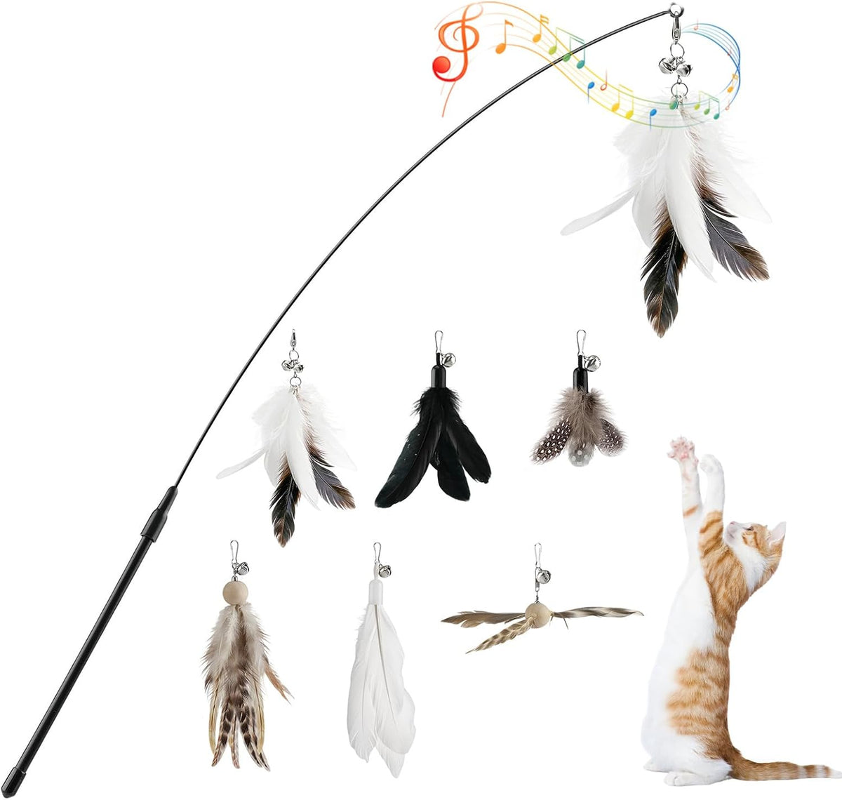 6Pcs Cat Feather Wand Toy Set for Indoor Cats Self Play & Exercise