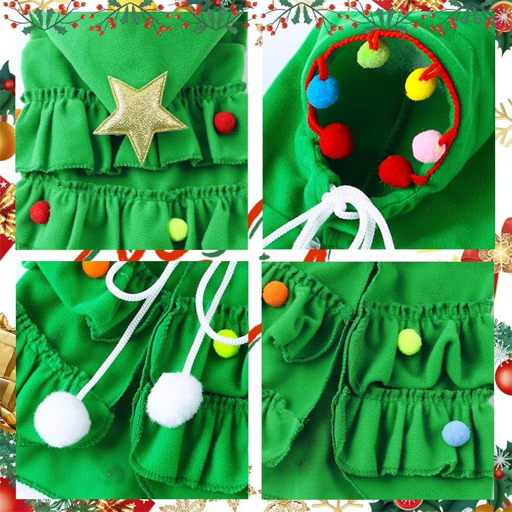 Green Pet Christmas Cloak Star Pompoms Elf Costumes for Small Dogs Cats