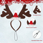 Dog Reindeer Antlers Headbands with Santa Hat, Pet Christmas Costume