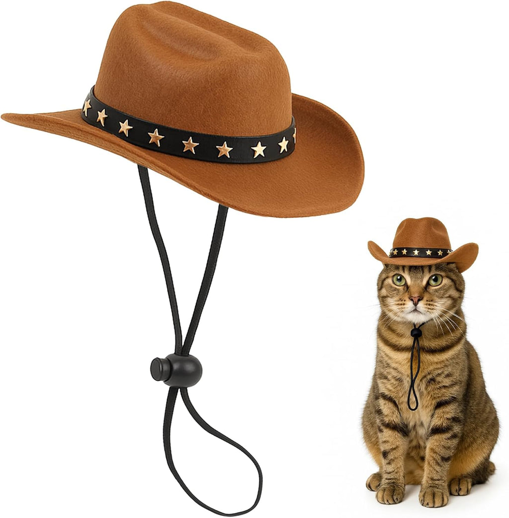 Pet Cowboy Costume Cosplay Cap Adjustable Brown Dog Hat