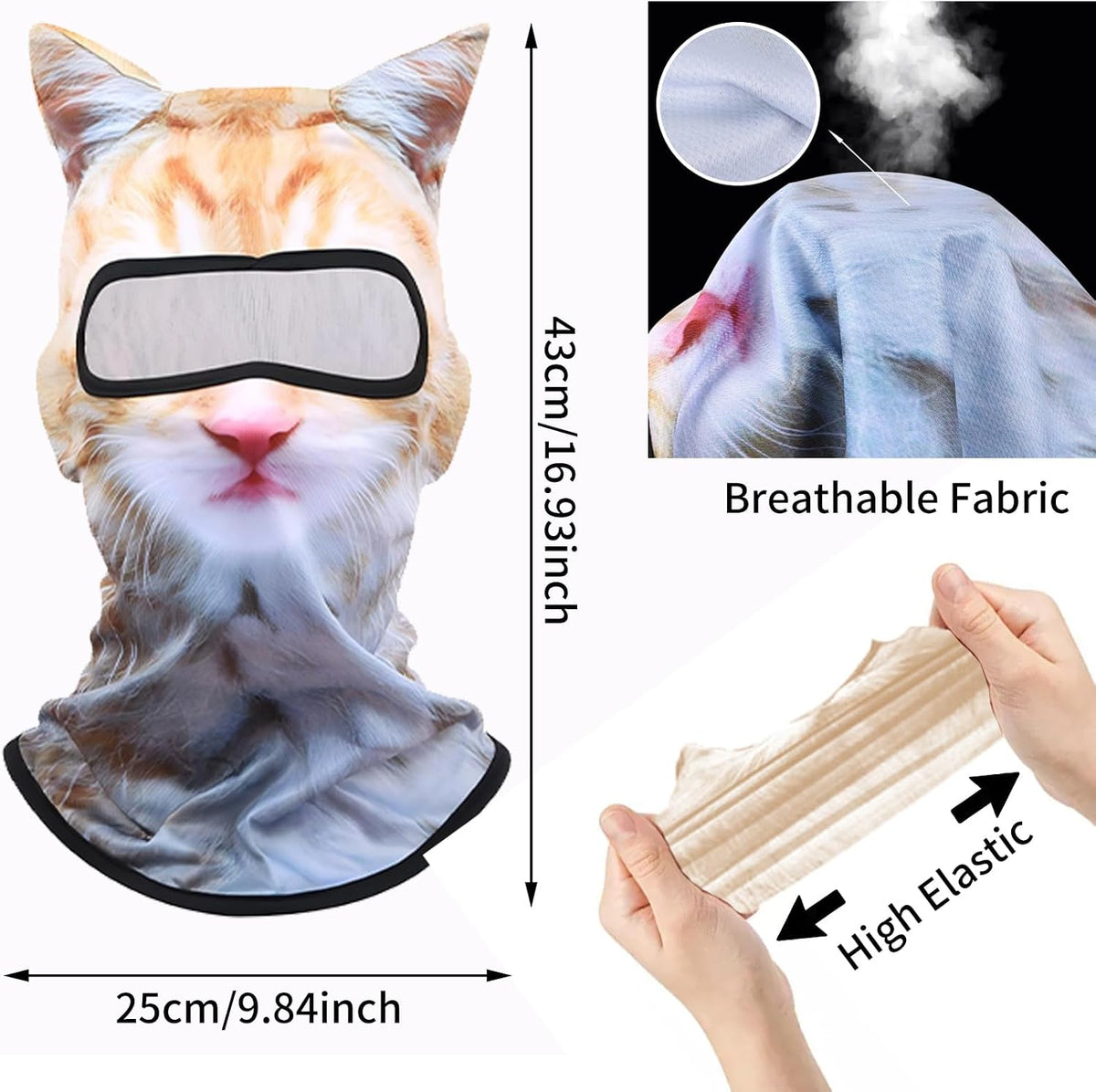 3D Cat Ski Balaclava Sheisty Face Mask with Ears Cute Animal Ski Mask Suitable for Festivals Raves Party Outdoor Activities