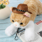 Pet Cowboy Costume Cosplay Cap Adjustable Brown Dog Hat