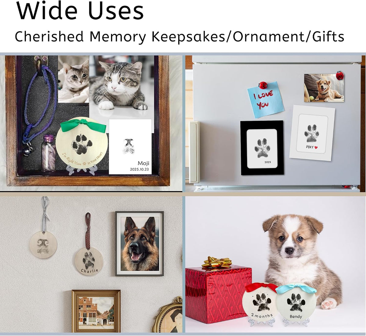 Inkless Pet Paw Print Kit,Dog Nose Print Kit,Ink Paw Print Ornament for Dogs Cats,Clean Touch Ink Pad,Mess Free,Pawprints Memorial Keepsakes,Pets Paw Print Impression Kit-4 Pack