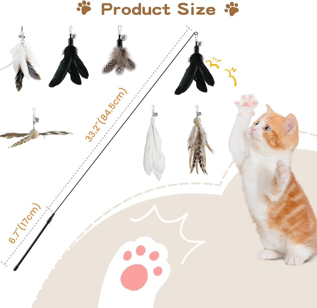 6Pcs Cat Feather Wand Toy Set for Indoor Cats Self Play & Exercise