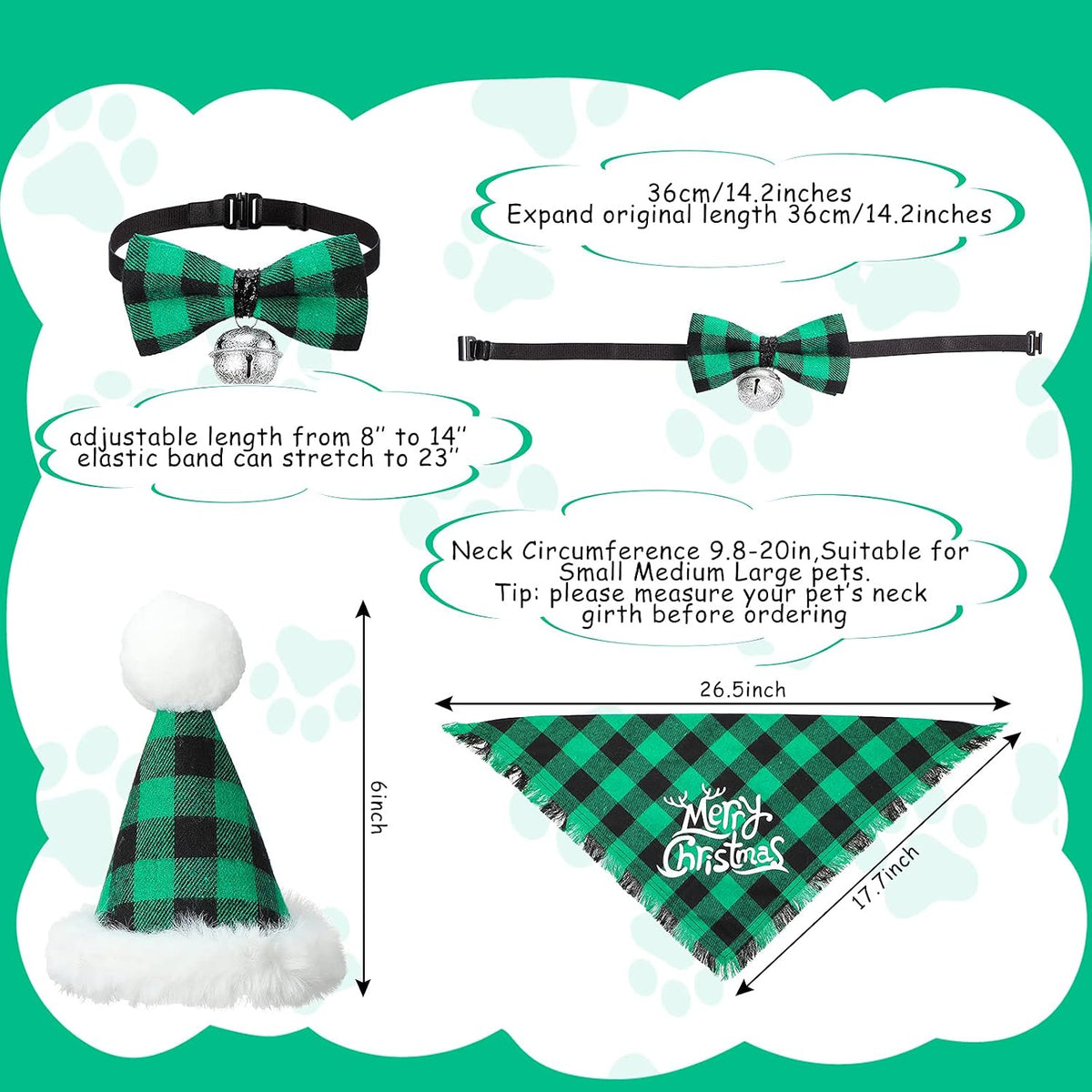 3 Pcs Christmas Dog Costumes for Small Medium Large Dog Cat