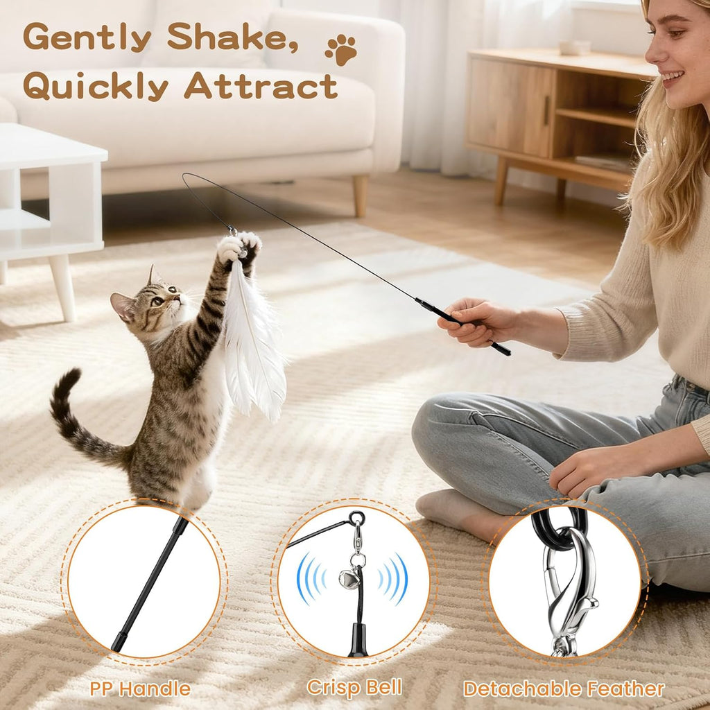 6Pcs Cat Feather Wand Toy Set for Indoor Cats Self Play & Exercise