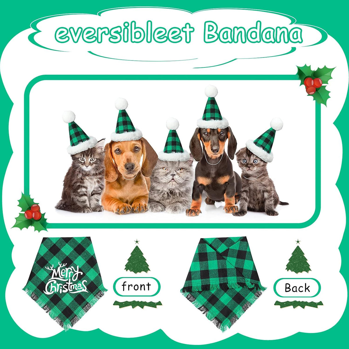 3 Pcs Christmas Dog Costumes for Small Medium Large Dog Cat