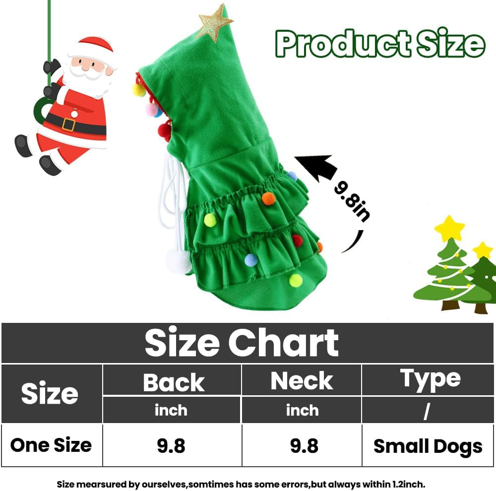 Green Pet Christmas Cloak Star Pompoms Elf Costumes for Small Dogs Cats