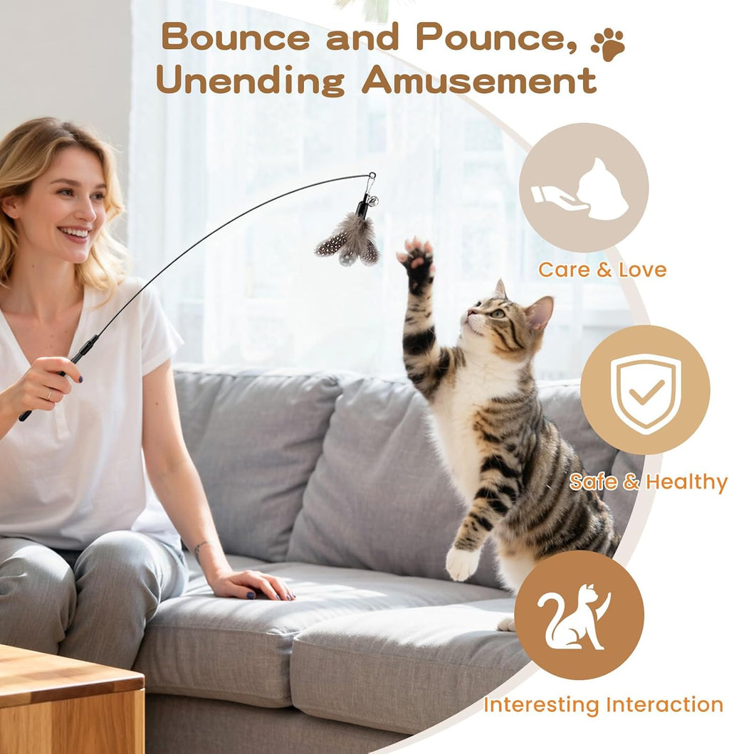 6Pcs Cat Feather Wand Toy Set for Indoor Cats Self Play & Exercise