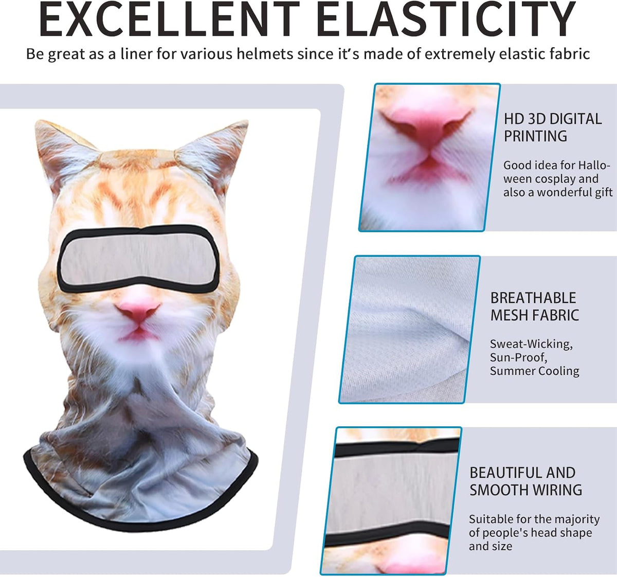 3D Cat Ski Balaclava Sheisty Face Mask with Ears Cute Animal Ski Mask Suitable for Festivals Raves Party Outdoor Activities