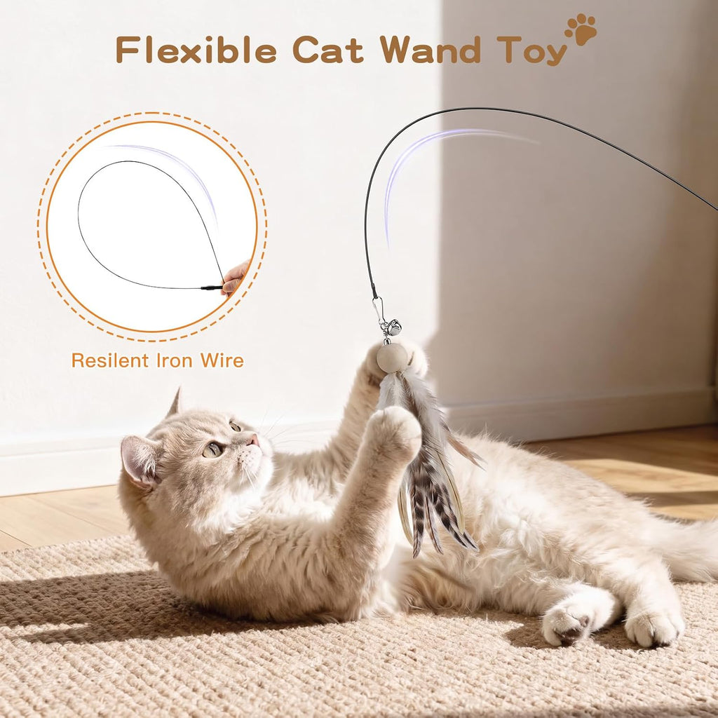6Pcs Cat Feather Wand Toy Set for Indoor Cats Self Play & Exercise