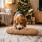 Beagle sniffing the snuffle toy