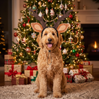 Dog wearing reindeer antlers