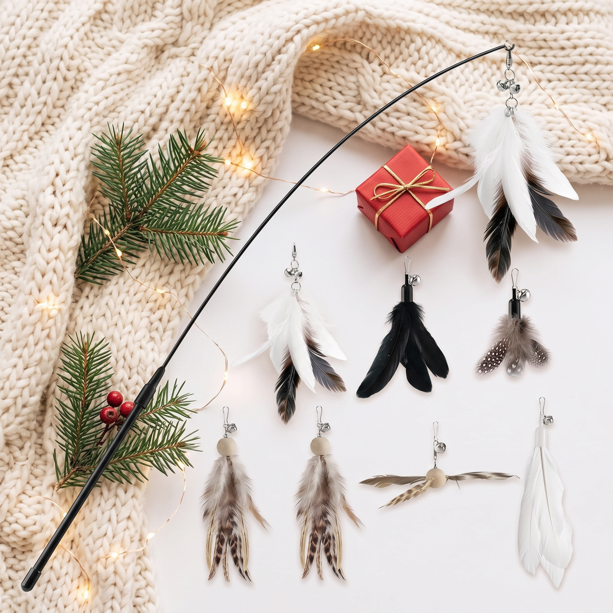 Feather wand cat toy set