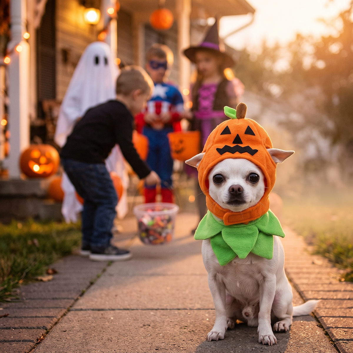 Chihuahua wearing the pumpkin costume