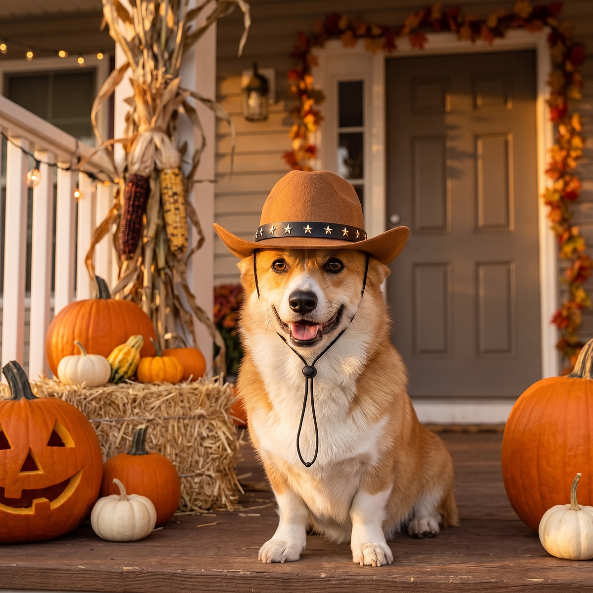 Corgi wearing the cowboy hat
