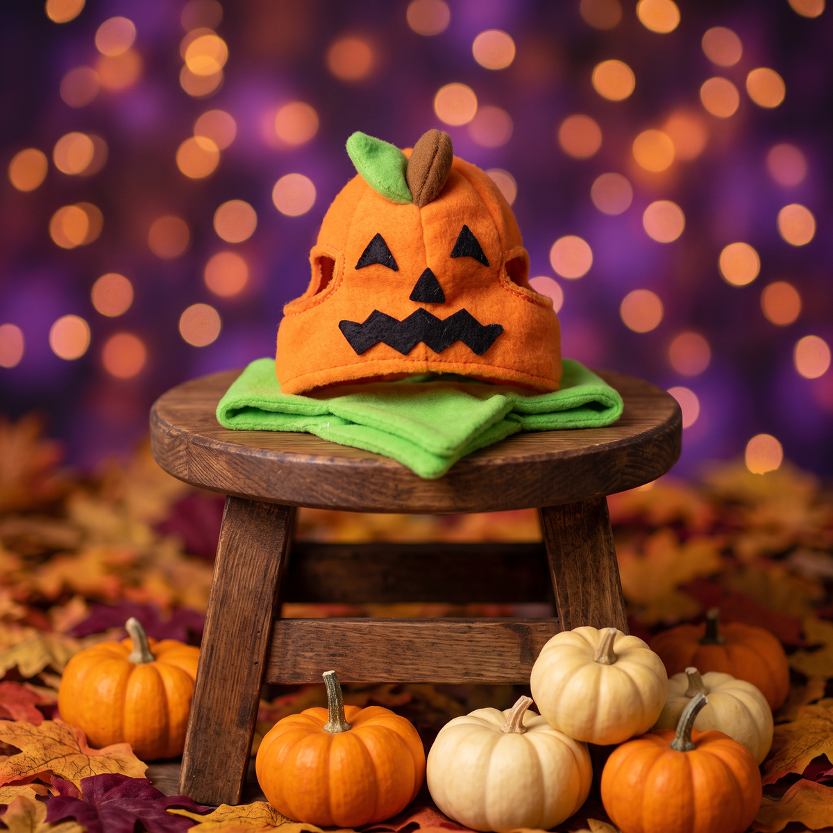 Pumpkin hat and scarf pet costume