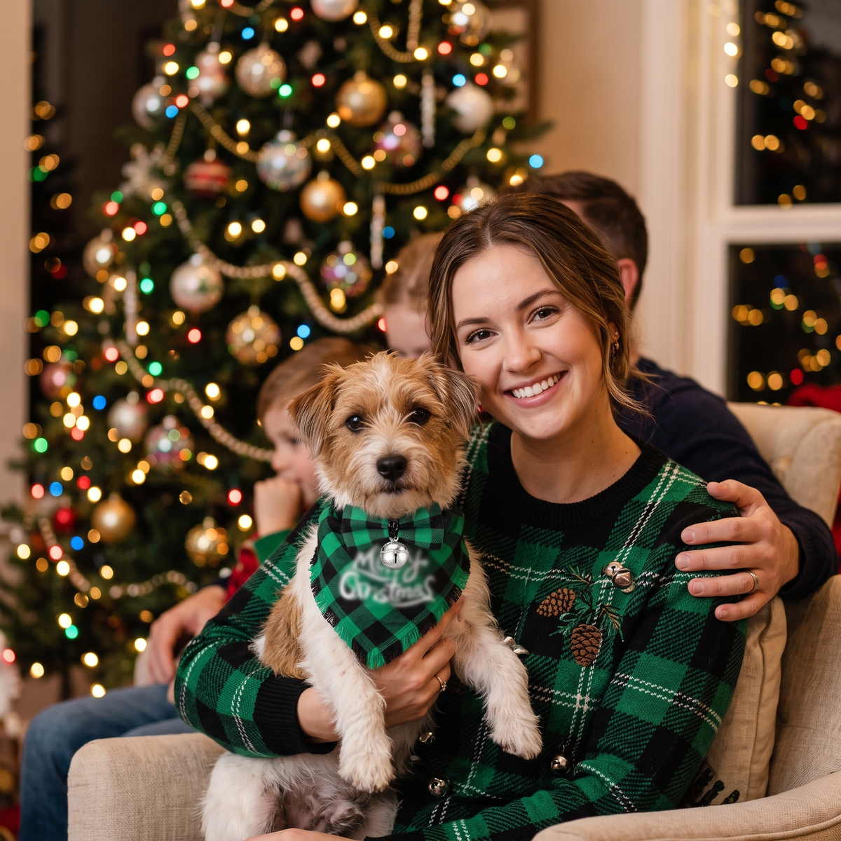 Holiday photo with a dog in the outfit